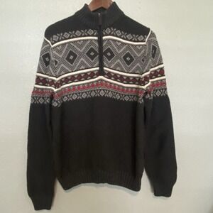 Izod Mens Fair Isles Sweater Size M Gray 1/4 Zip Pullover Mock Neck Nordic